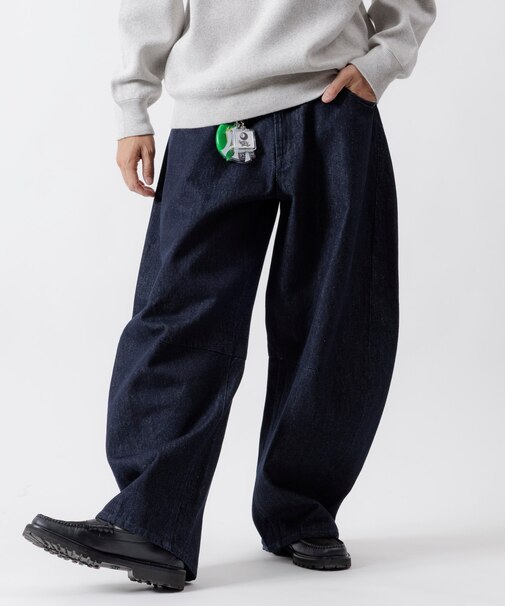 ワイドシルエット カーブデニムパンツ ワンウォッシュ