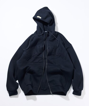 Reebok × NAUTICA ダブルネーム アーチロゴ ダンボール ジップアップ スウェットフーディ/ジップパーカー