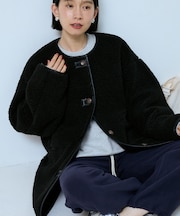 ノーカラーボアジャケット