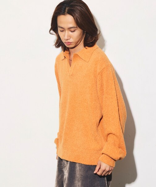 ブークレ シャギー メランジ スキッパー プルオーバーニット
