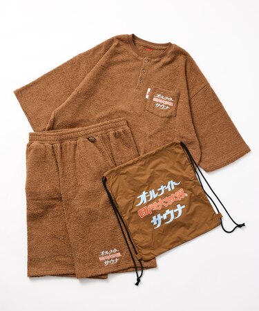 別注 オールナイトサウナ ショートスリーブ Chanchi KANNAIGI 半袖館内着 ブークレ モコモコセットアップ ナップサック付き