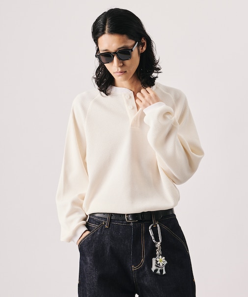 ラグランスリーブ ヘンリーネック ワッフル ロングスリーブTEE