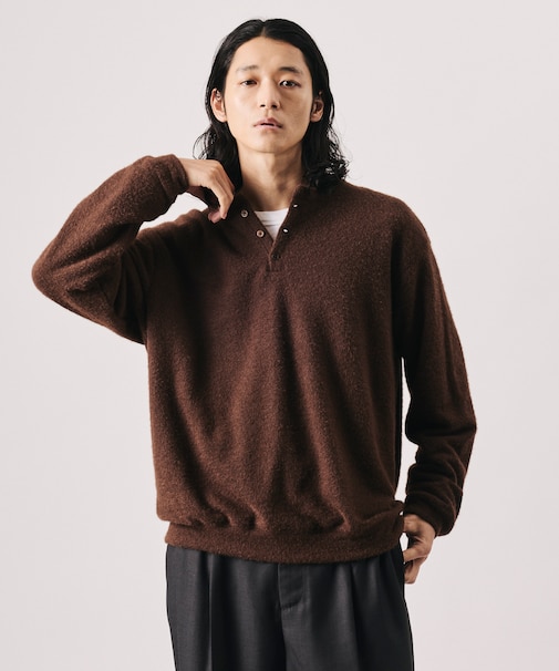 リラックスフィット シャギー裏毛 ヘンリーネックプルオーバー
