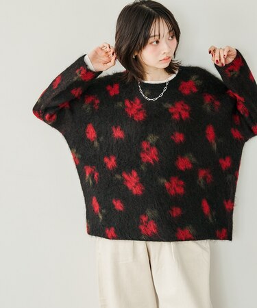 花柄シャギーニット