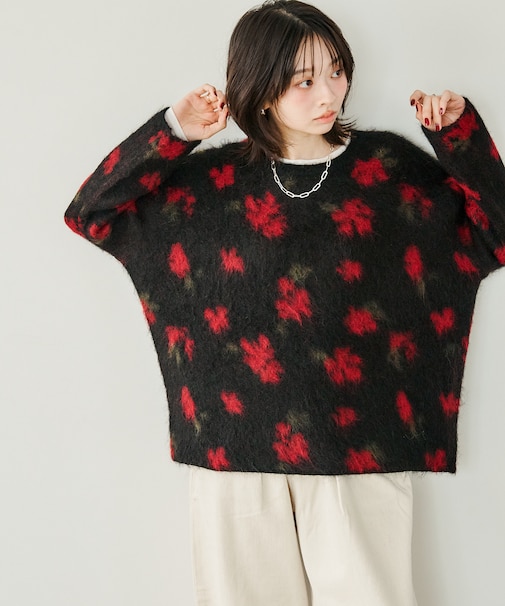 花柄シャギーニット