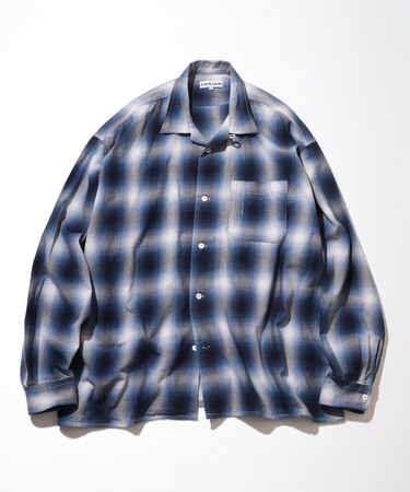 Magazine Pocket Ombre Check Open Collar Shirt