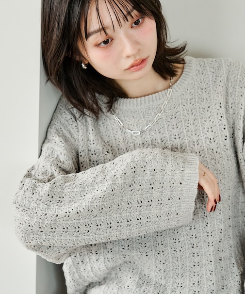 透かし編みモールニット