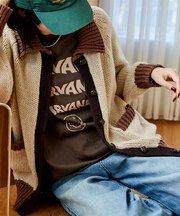 配色 ニットカーディガン