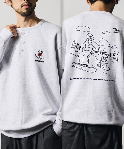 tombonia × FREAK'S STORE/トムボニア コラボ  スノーボード バックデザイン ヘンリーネックスウェット