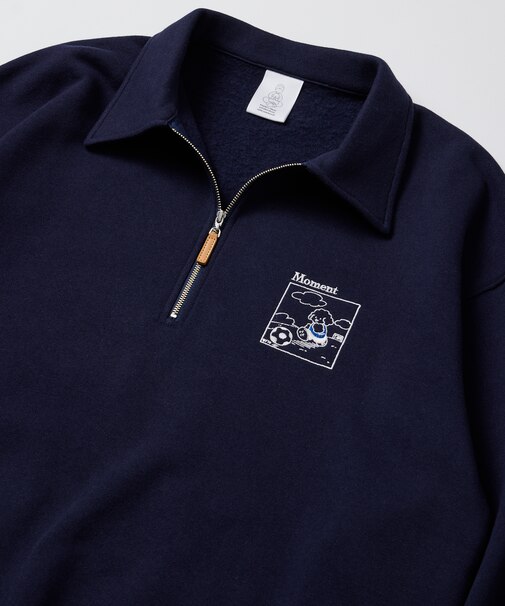 tombonia × FREAK'S STORE/トムボニア コラボ フットボールデザイン ポロカラー ハーフジップ スウェット