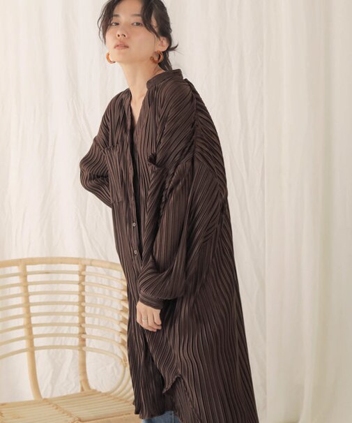 シアープリーツロングシャツワンピース