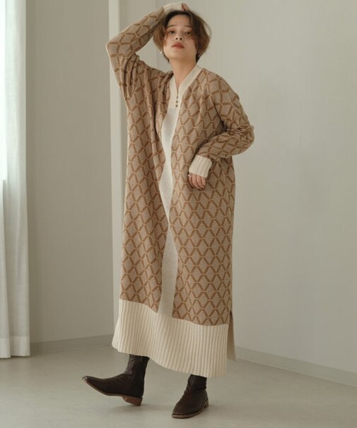 【WEB限定】ジャガードニットカフタンワンピース