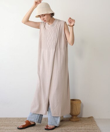 【WEB限定】前後2wayケーブルニットワンピース