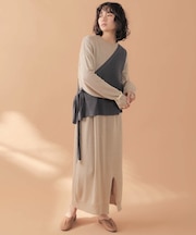 【WEB限定】ワンショルベスト付きレイヤードニットワンピース