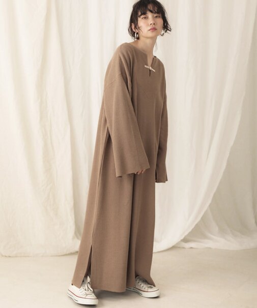 【WEB限定】チャイナボタンワッフルワンピース
