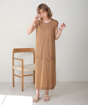 【WEB限定】レイヤードニットワンピース（ペチワンピース付き）