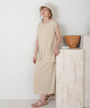 【WEB限定】レイヤードニットワンピース（ペチワンピース付き）