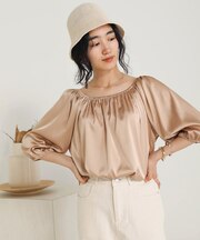 【WEB限定】サテンギャザーブラウス