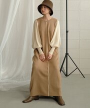 《再入荷》選べる2サイズ＊配色ニットロングワンピース