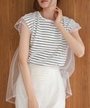 【ノースリーブバージョン新登場！】チュールボーダーノースリーブトップス
