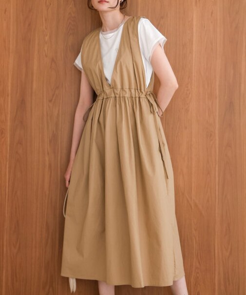 【高身長向けサイズ展開あり】サイドリボンジャンパーワンピース