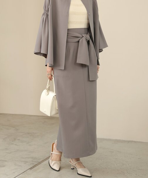 【オケージョンドレス/結婚式/2サイズ展開/SET ITEM/インナー付き/裏地付き】リボンセットＩラインスカート