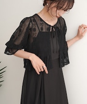 【オケージョンドレス/結婚式/2サイズ展開/SET ITEM/インナー付き/裏地付き】レースボレロ+キャミワンピースSET