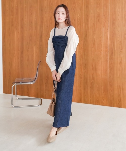 S・Mサイズ展開】デニムギャザーキャミワンピース
