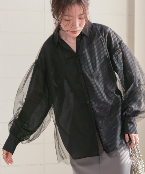 チュールレイヤード　シアーシャツ