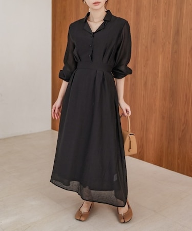 テーラードくるみボタンワンピース