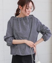 ストライプロープネックブラウス