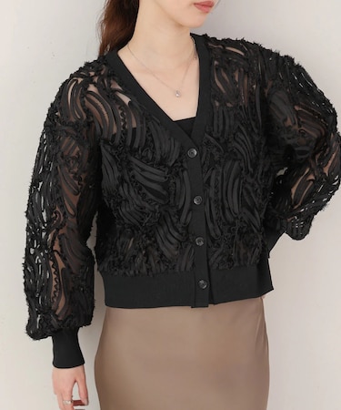 テープジャガードレースカーディガン