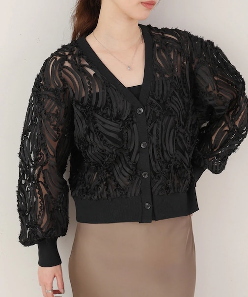 テープジャガードレースカーディガン