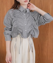 ストライプシャーリング リボンブラウス