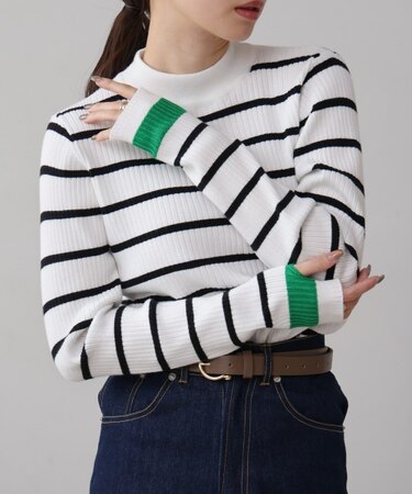 袖ラインベーシックリブニット