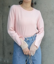 袖スリットチュールカットトップス