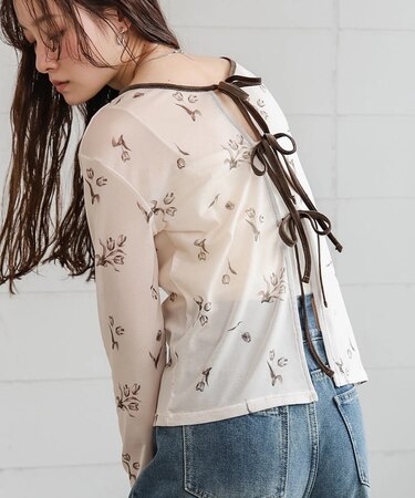 前後2WAY花柄リボンカーディガン