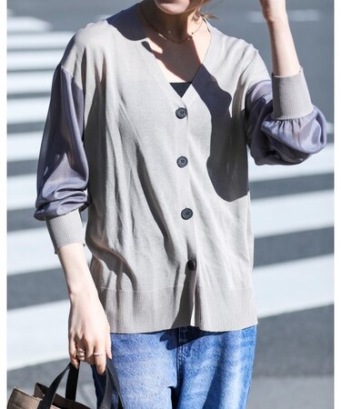 袖シアーニットカーディガン