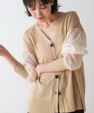 袖シアーニットカーディガン
