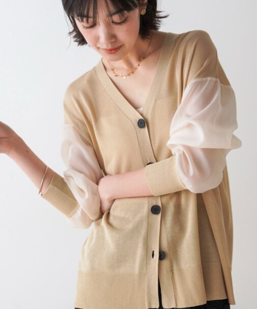 袖シアーニットカーディガン