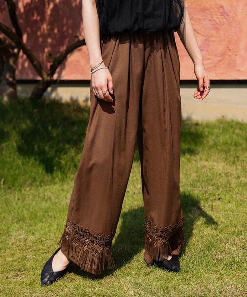 【WEB限定カラー】麻調レース切替パンツ