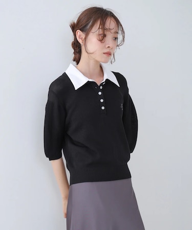 ダブルカラー衿付きポロニット