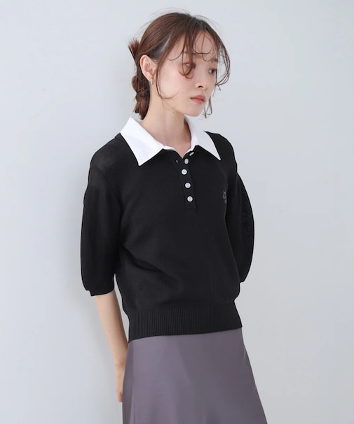 ダブルカラー衿付きポロニット