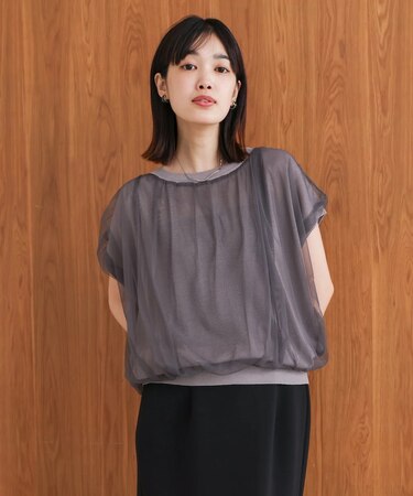 チュールドッキングノースリーブニット