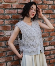 ジャガードフリンジニットベスト