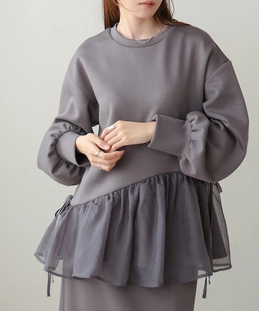 【大人気アイテム再販！】ペプラムオーガンジーポンチトップス