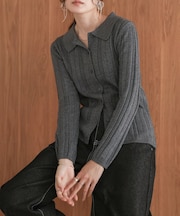 ラメシャツカラーニットトップス