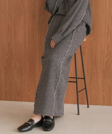 【Bab】大人気ニット/5色展開/セットアップ対応 / ウェーブメロウニットスカート