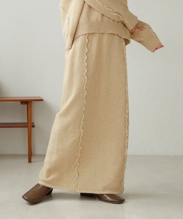 【Bab】大人気ニット/5色展開/セットアップ対応 / ウェーブメロウニットスカート