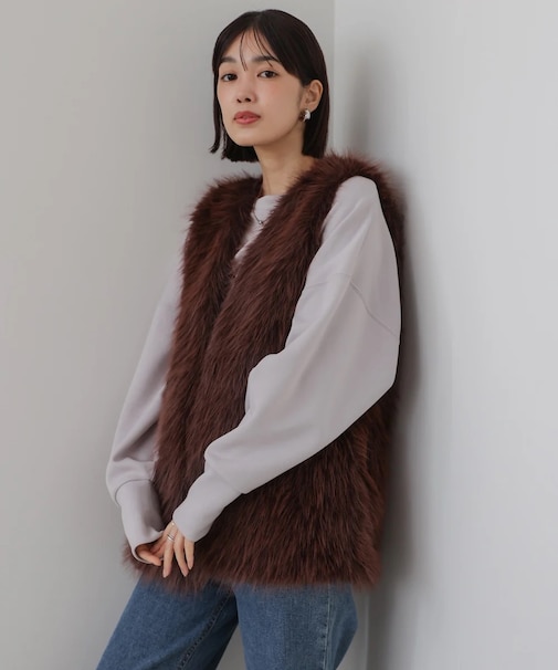 フェイクロングフォックスファーベスト